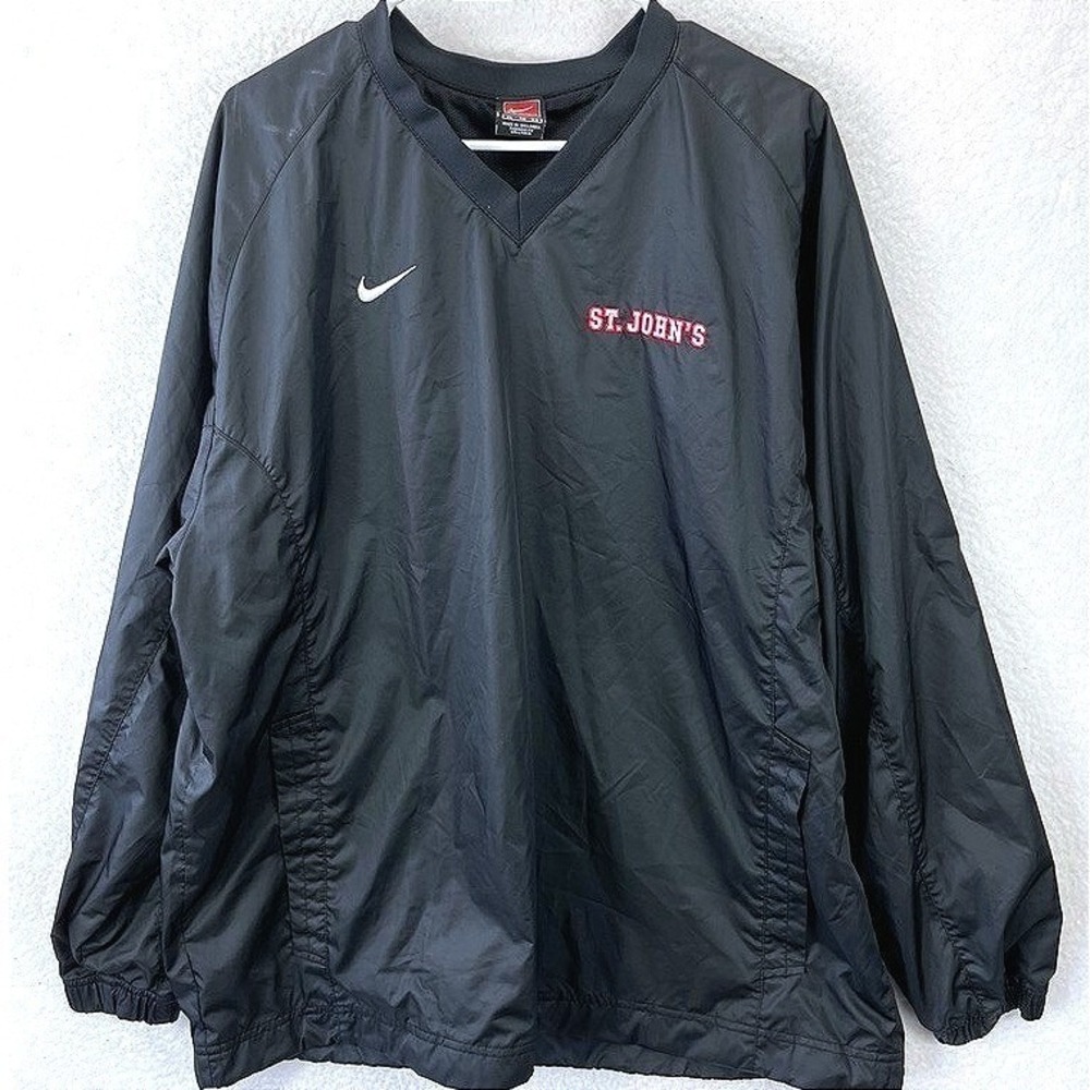 Nike Team V-Neck Pullover Windbreaker Jacket Mens XL Black St Johns Embroidered